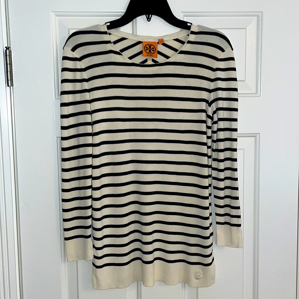 Tory Burch 3/4 sleeve striped sweater, size L